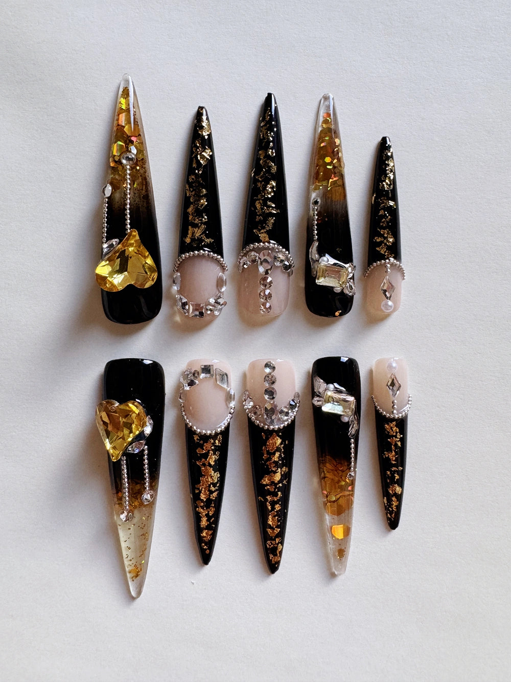 Hand Drawn Elaborate Night Witch Black Style Flowing Sand Nail Art