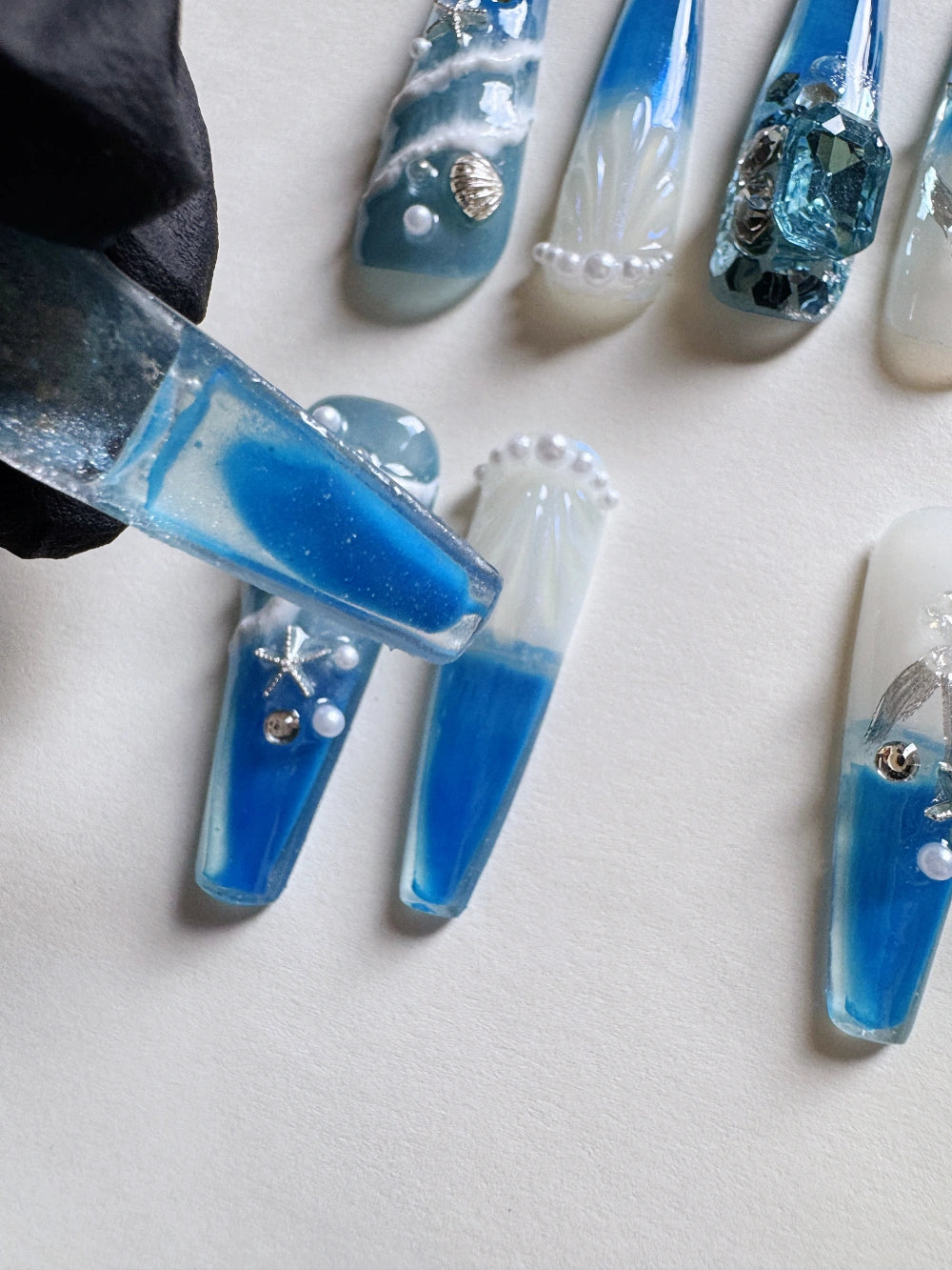 Spindrift Hand Drawn 3D Carved Ocean Elements Luminescent Flowing Sand Nail Art